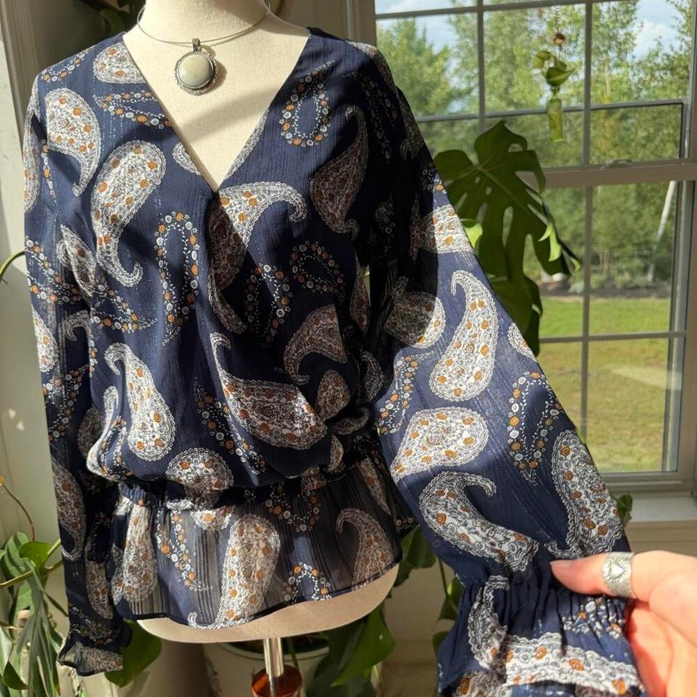 Paisley Faux Wrap Surplice Top Loft XS